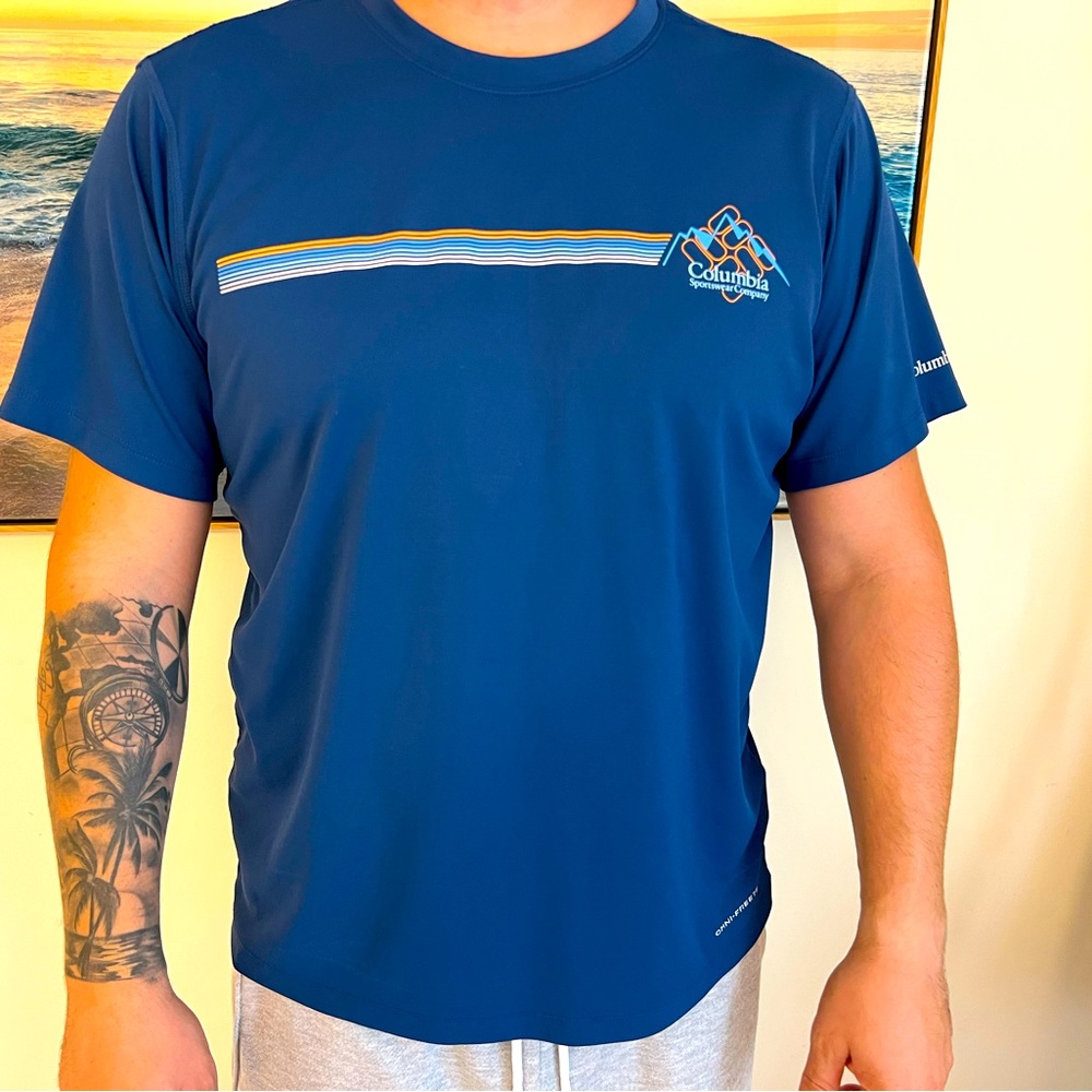 Columbia Blue with Strips Sport Omni-Freeze T-Shirt short Sleeves